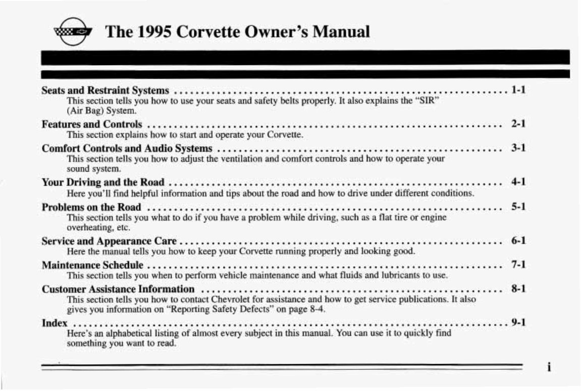 1995 CHEVY / CHEVROLET Corvette Owners Manual preview img 3