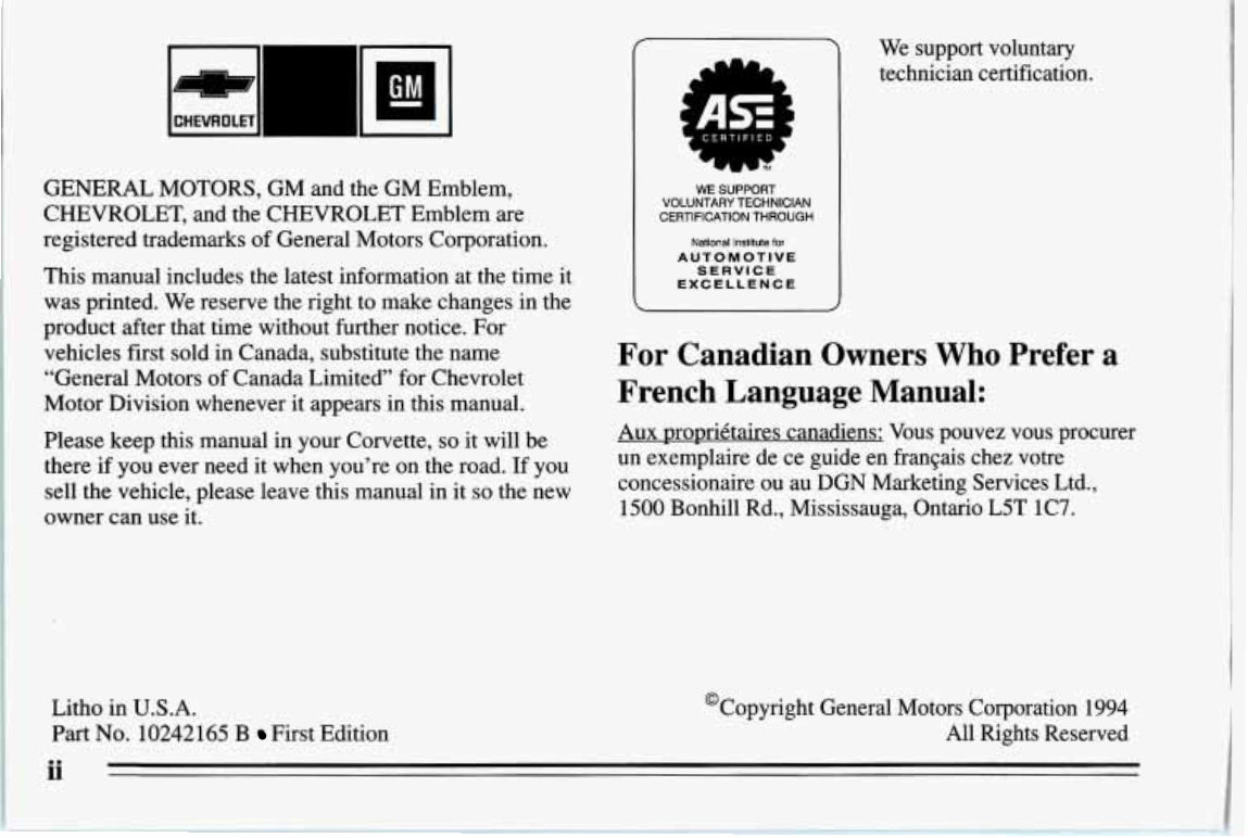1995 CHEVY / CHEVROLET Corvette Owners Manual preview img 4