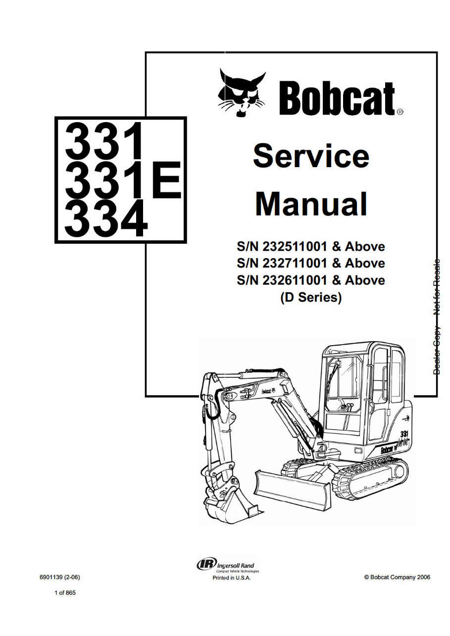 Bobcat 331/331 E/334 Compact Excavators OEM Service & Repair Manual preview img 1