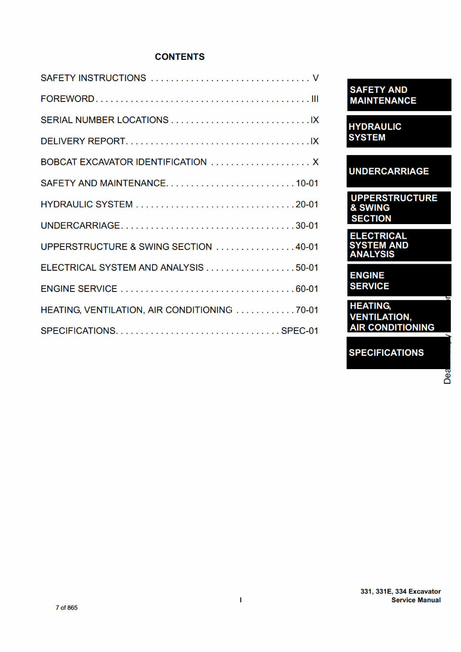 Bobcat 331/331 E/334 Compact Excavators OEM Service & Repair Manual preview img 7