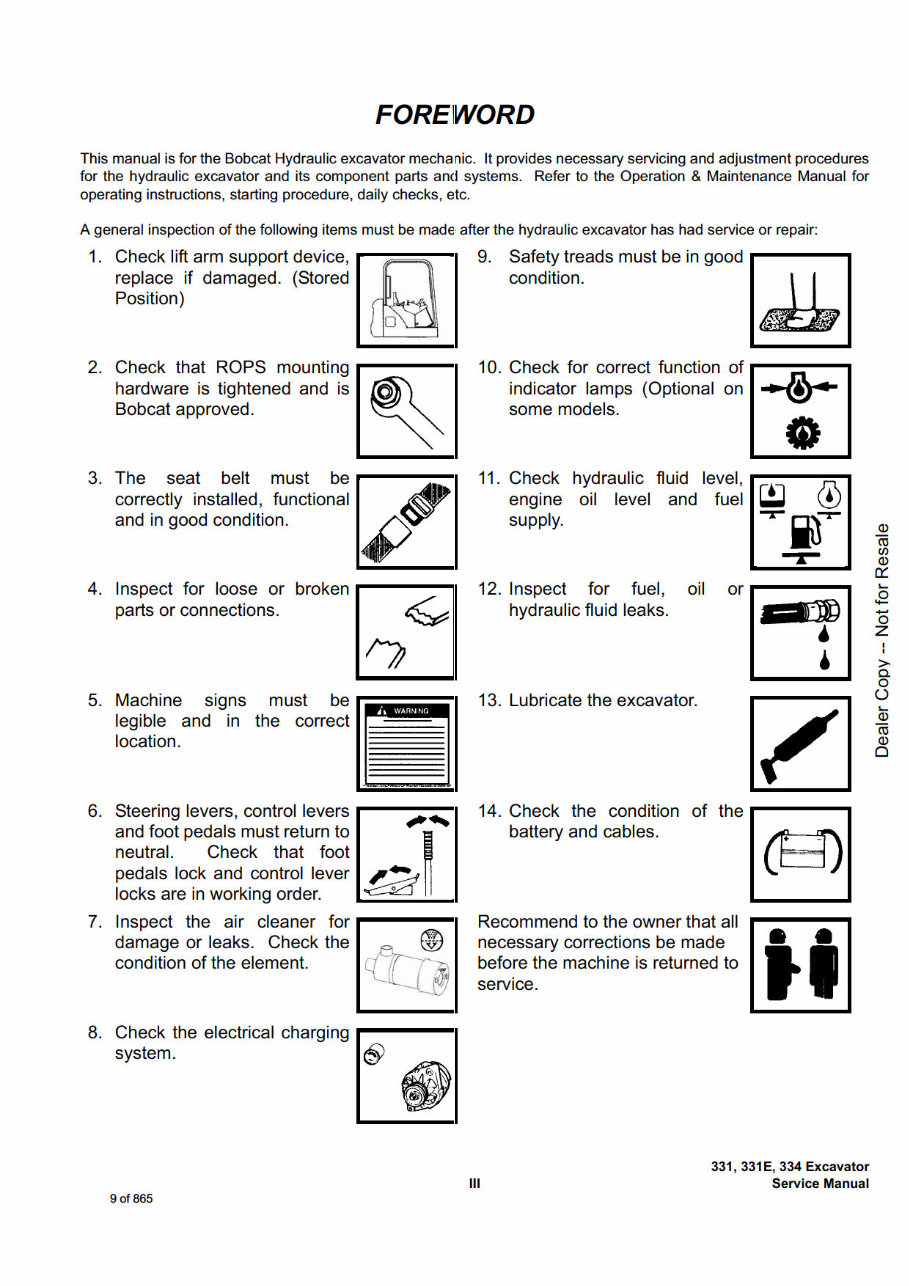 Bobcat 331/331 E/334 Compact Excavators OEM Service & Repair Manual preview img 9