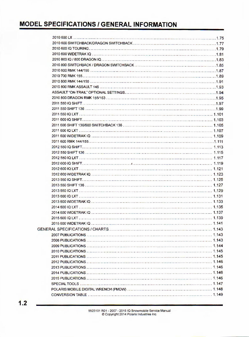 2007-2015 Polaris IQ Chassis Snowmobile Repair Manual preview img 9