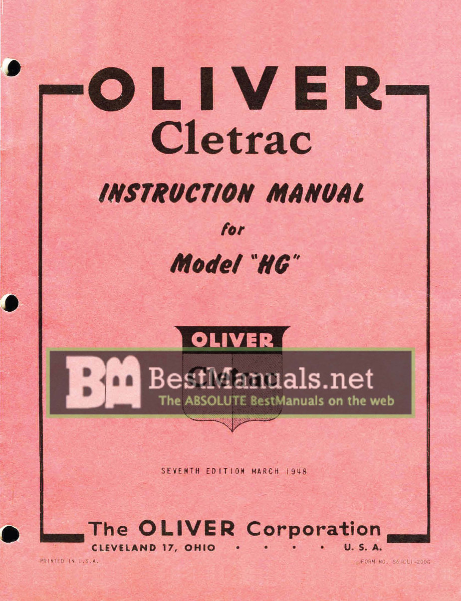 Oliver Cletrac HG Tractor Full Service & Repair Manual preview img 1