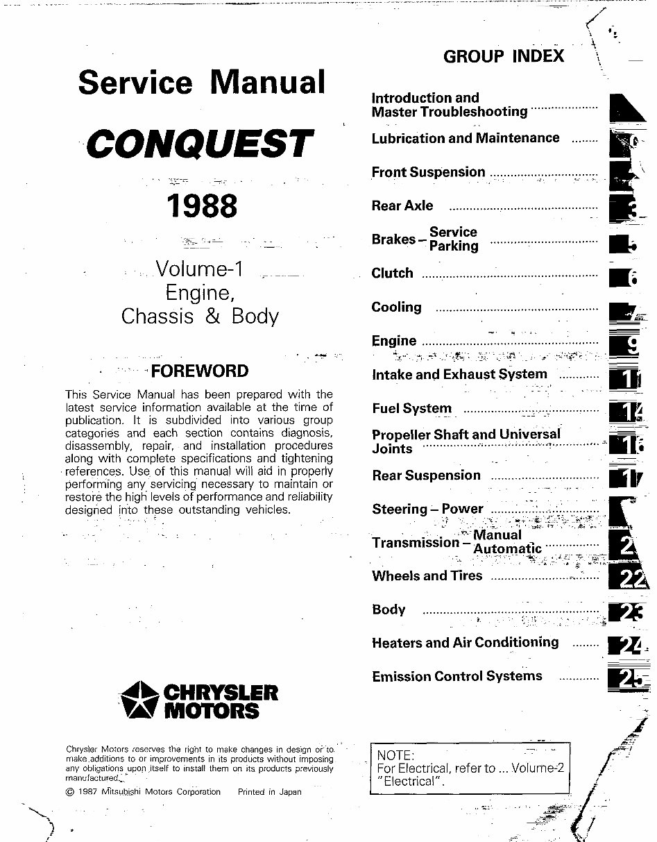 MITSUBISHI STARION-CONQUEST TURBO Workshop Manual preview img 1