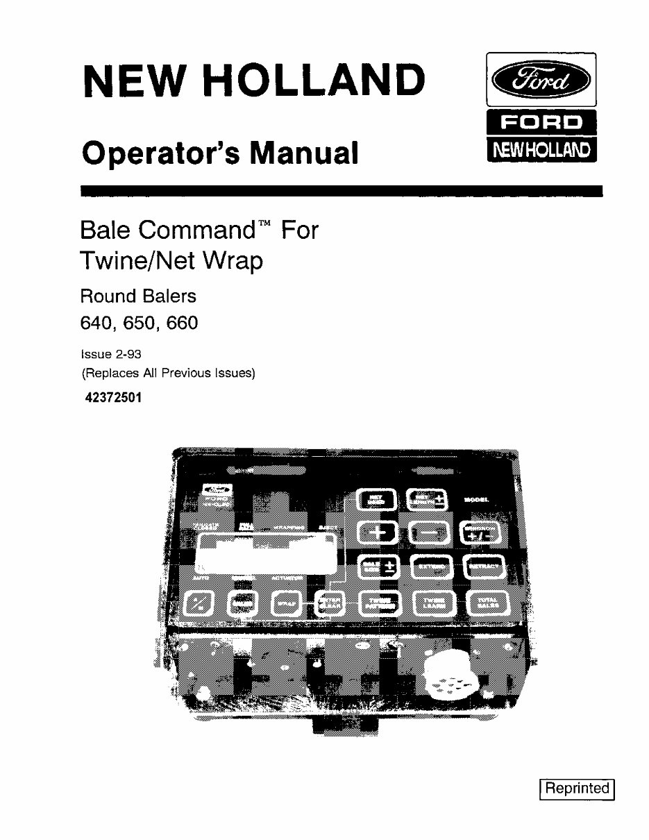NEW HOLLand BALE COMMand For TWINE / NET WRAP 640 650 660 ROUND BALER Operators Manual preview img 1