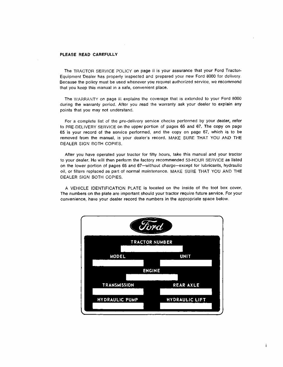 FORD New HOLLand 8000 Tractor Operators Manual preview img 3