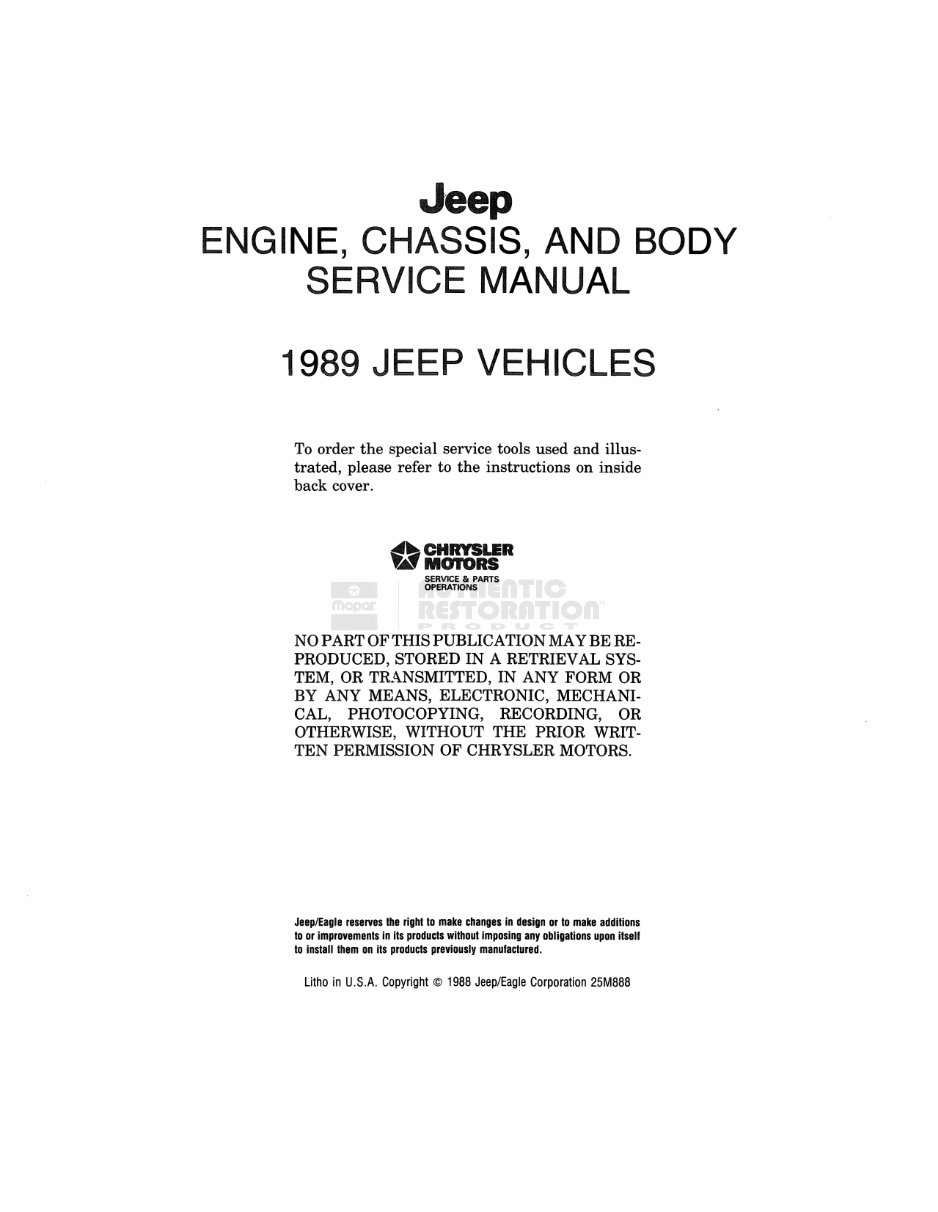 1989 Jeep Wrangler (YJ) Service & Repair Manual preview img 2
