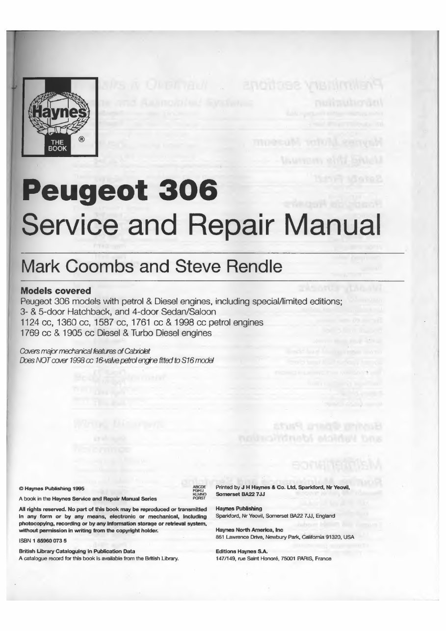Peugeot 306 Petrol Diesel & Cabriolet Complete Workshop Service Repair Manual preview img 1