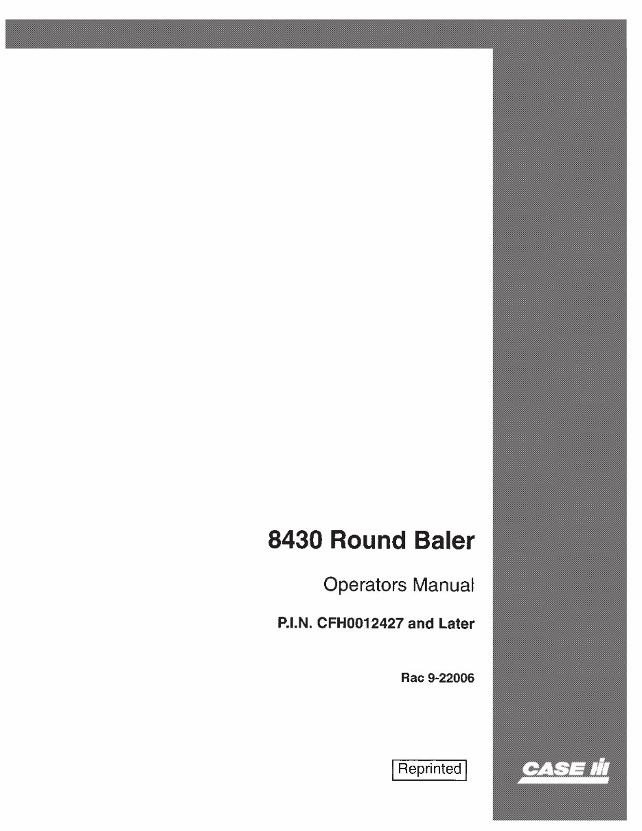 CASE IH 8430 ROUND BALER Operators Manual #2 preview img 1