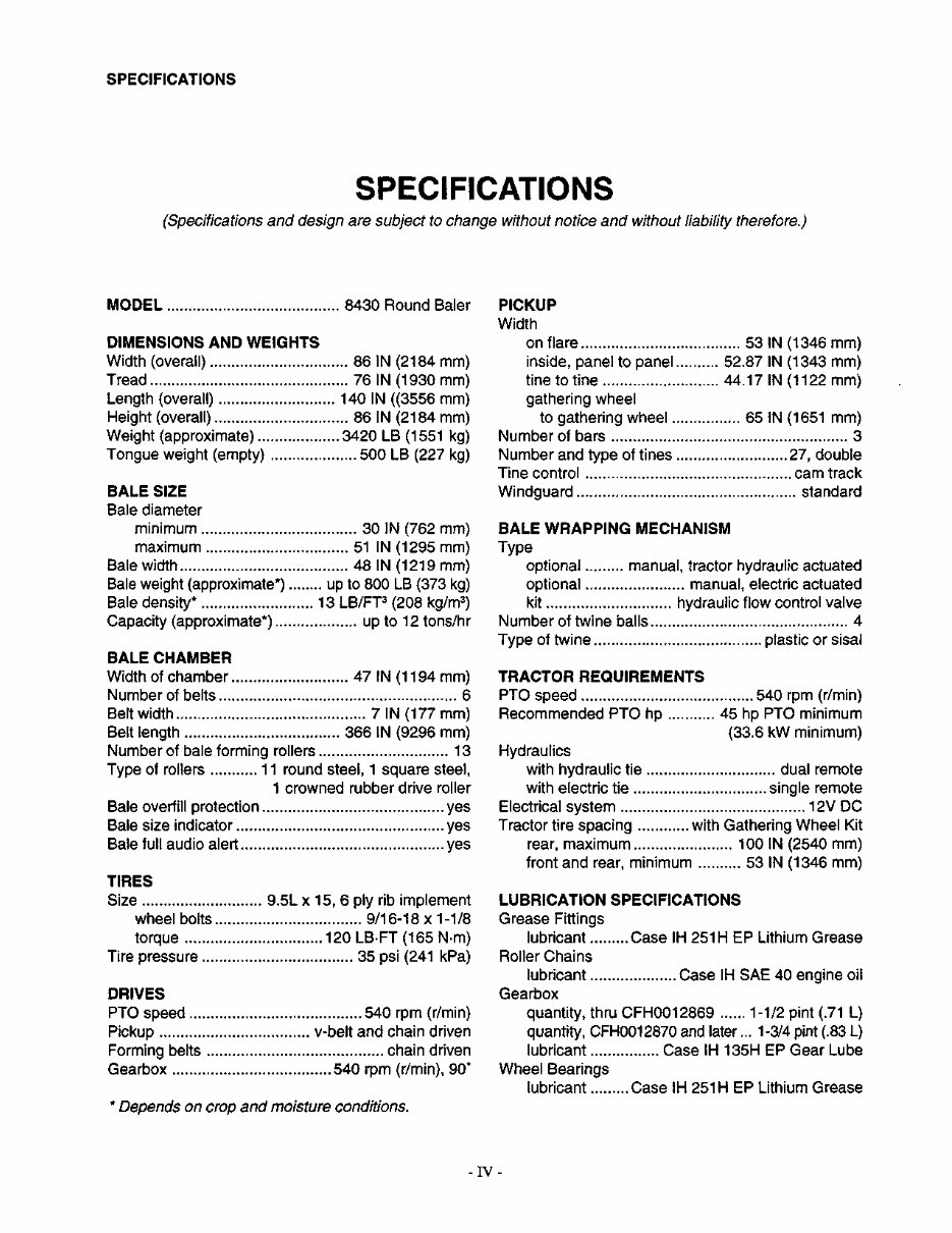 CASE IH 8430 ROUND BALER Operators Manual #2 preview img 6