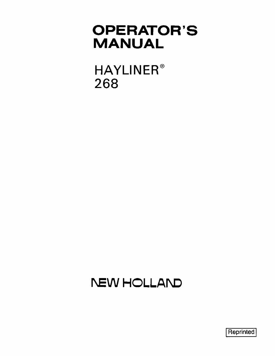 NEW HOLLand 268 HAYLINER BALER Operators Manual preview img 1