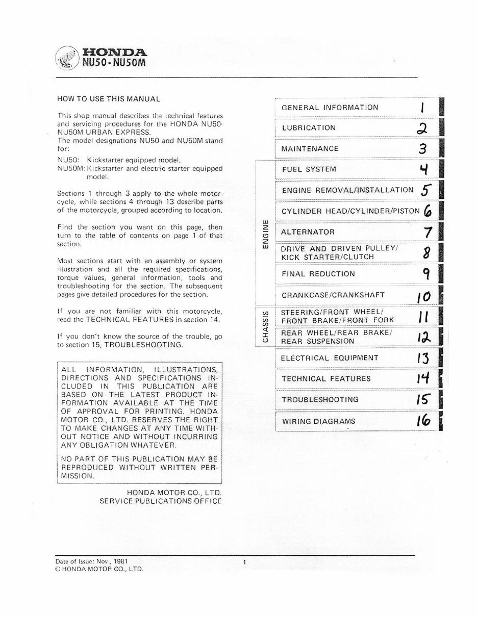 1982-1984 Honda Urban Express NU50 NU50M Service & Repair Manual preview img 3
