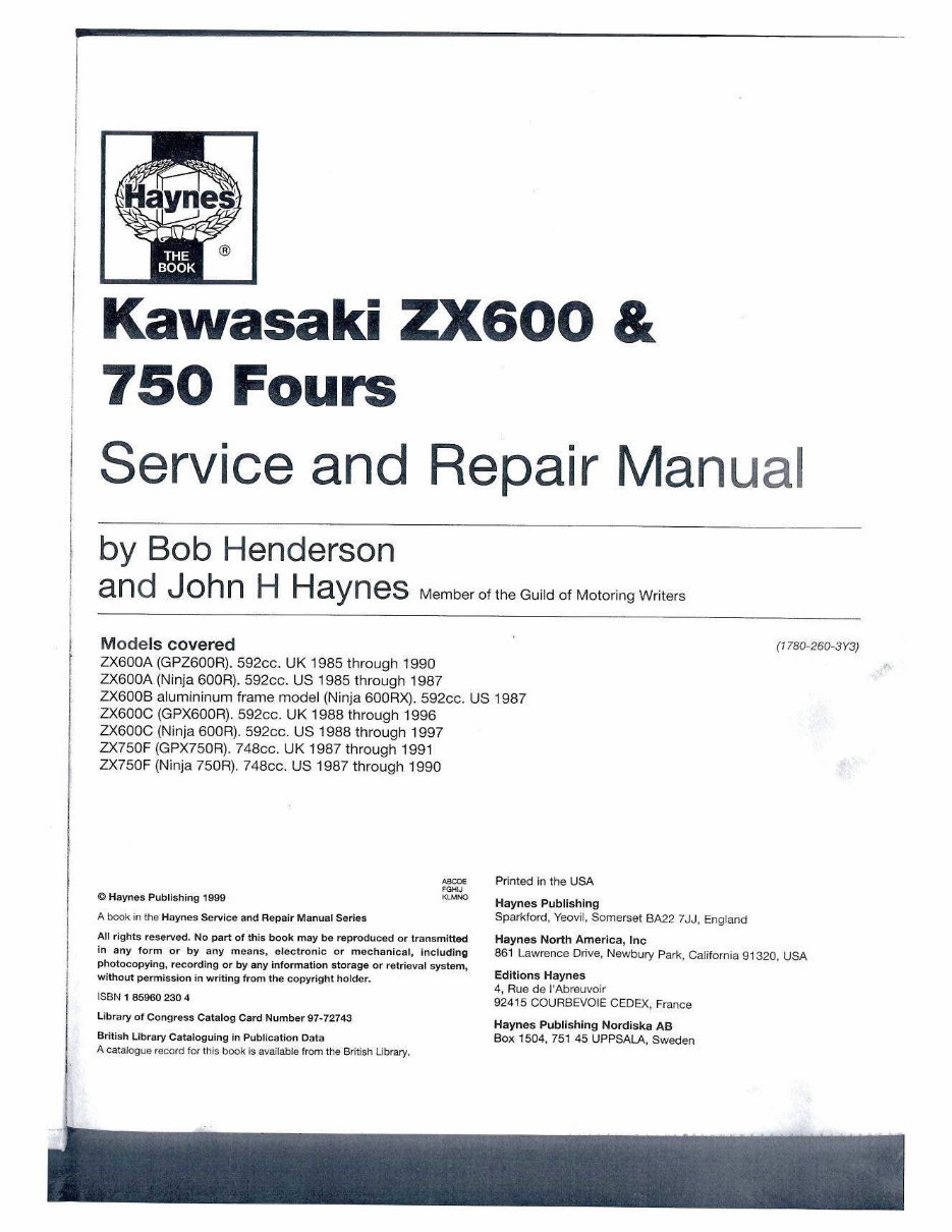 1987-1991 Kawasaki GPX750R ZX750F Service & Repair Manual preview img 1