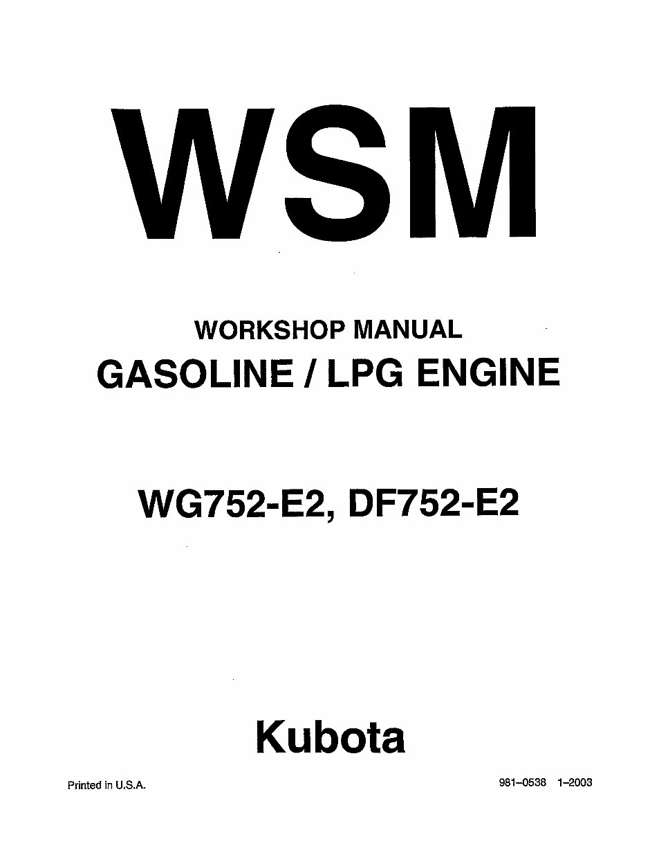 Kubota DF752-E2 Gasoline & LPG Engine Repair Service Manual preview img 1