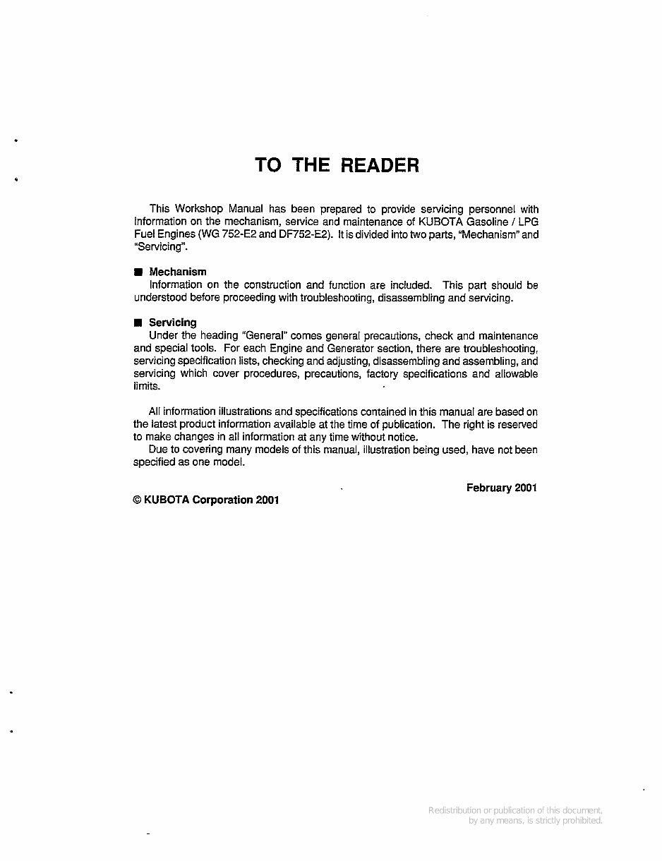 Kubota DF752-E2 Gasoline & LPG Engine Repair Service Manual preview img 3