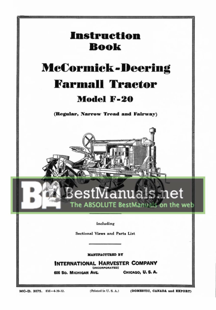 IH Farmall F-20 Tractor ILLUSTRATED Parts & Owners Instruction -2- Manuals - preview img 1