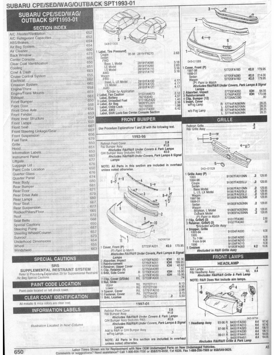 Subaru Impreza Parts manual ipl exploded views 1993 1994 1995 1996 1997 1998 1999 2000 2001 preview img 2