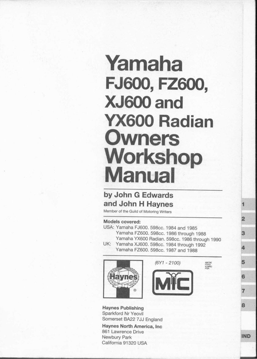1984-1992 Yamaha XJ 600 FZ 600 YX 600 Service & Repair Manual preview img 2