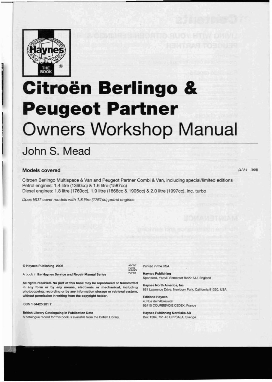 2002 PEUGEOT PARTNER Service and Repair Manual preview img 2