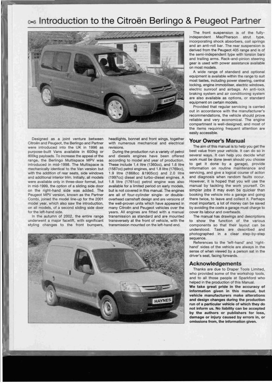 2002 PEUGEOT PARTNER Service and Repair Manual preview img 7