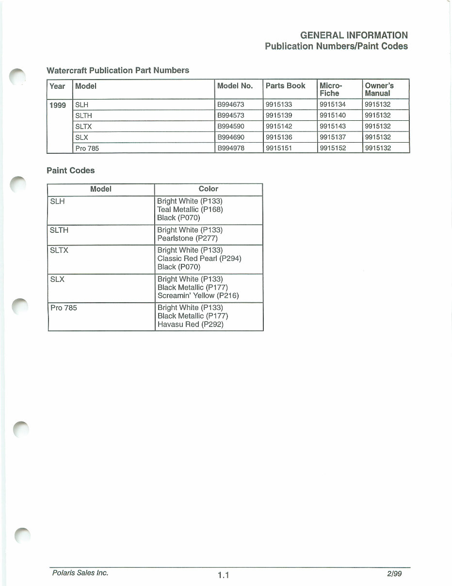 1999 Polaris SLH SLTH SLX SLTX Pro 785 Personal Watercraft Repair Manual preview img 5