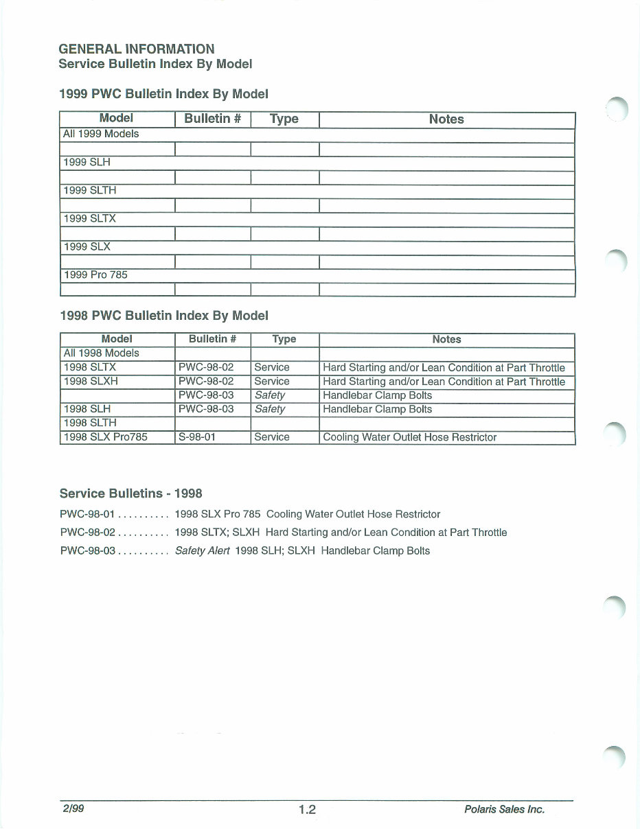 1999 Polaris SLH SLTH SLX SLTX Pro 785 Personal Watercraft Repair Manual preview img 6