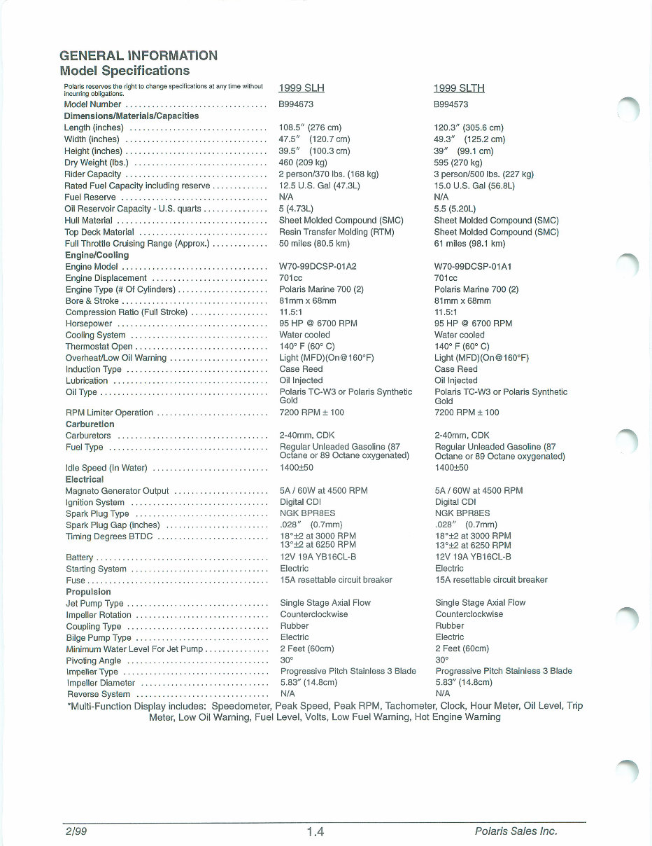1999 Polaris SLH SLTH SLX SLTX Pro 785 Personal Watercraft Repair Manual preview img 8