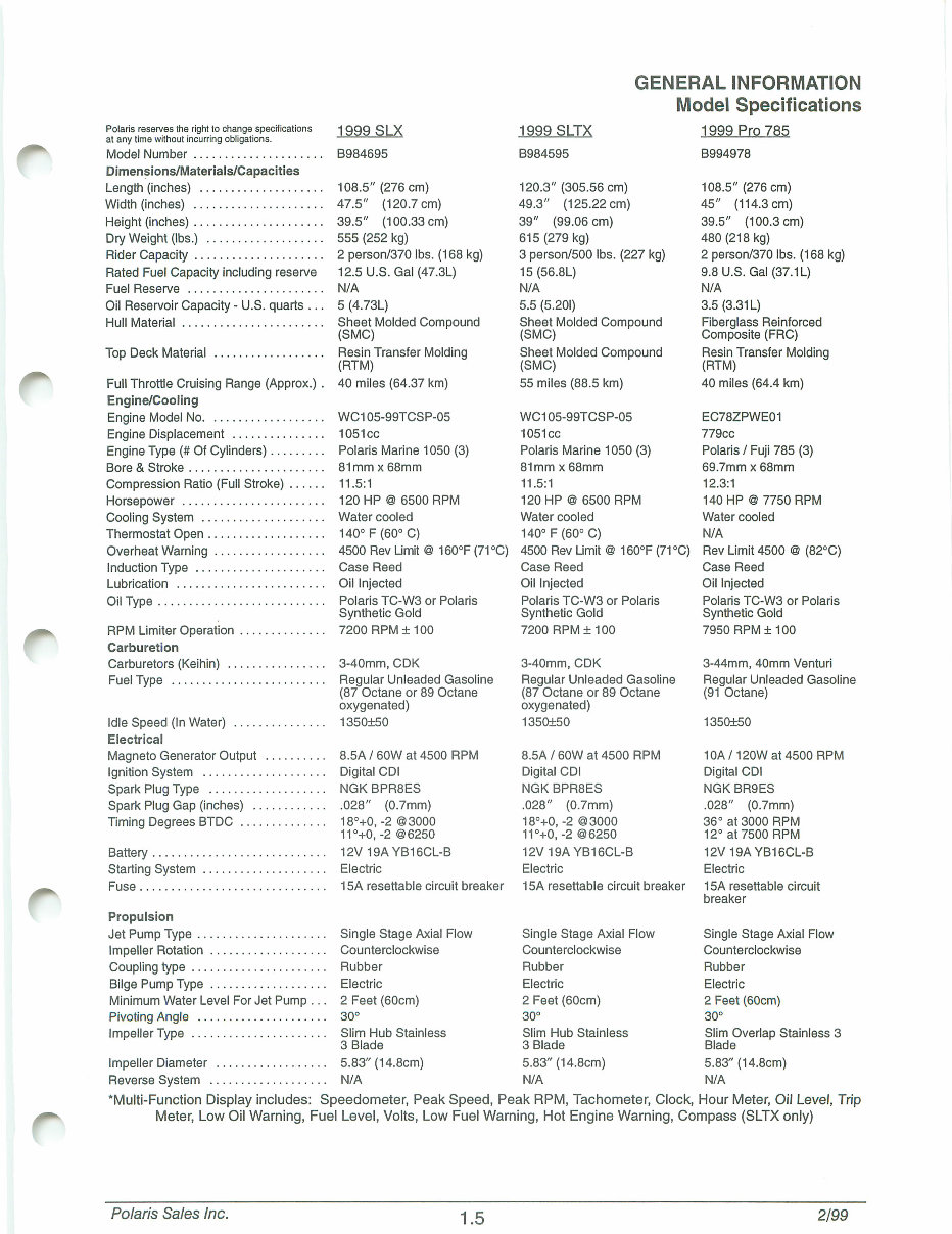 1999 Polaris SLH SLTH SLX SLTX Pro 785 Personal Watercraft Repair Manual preview img 9