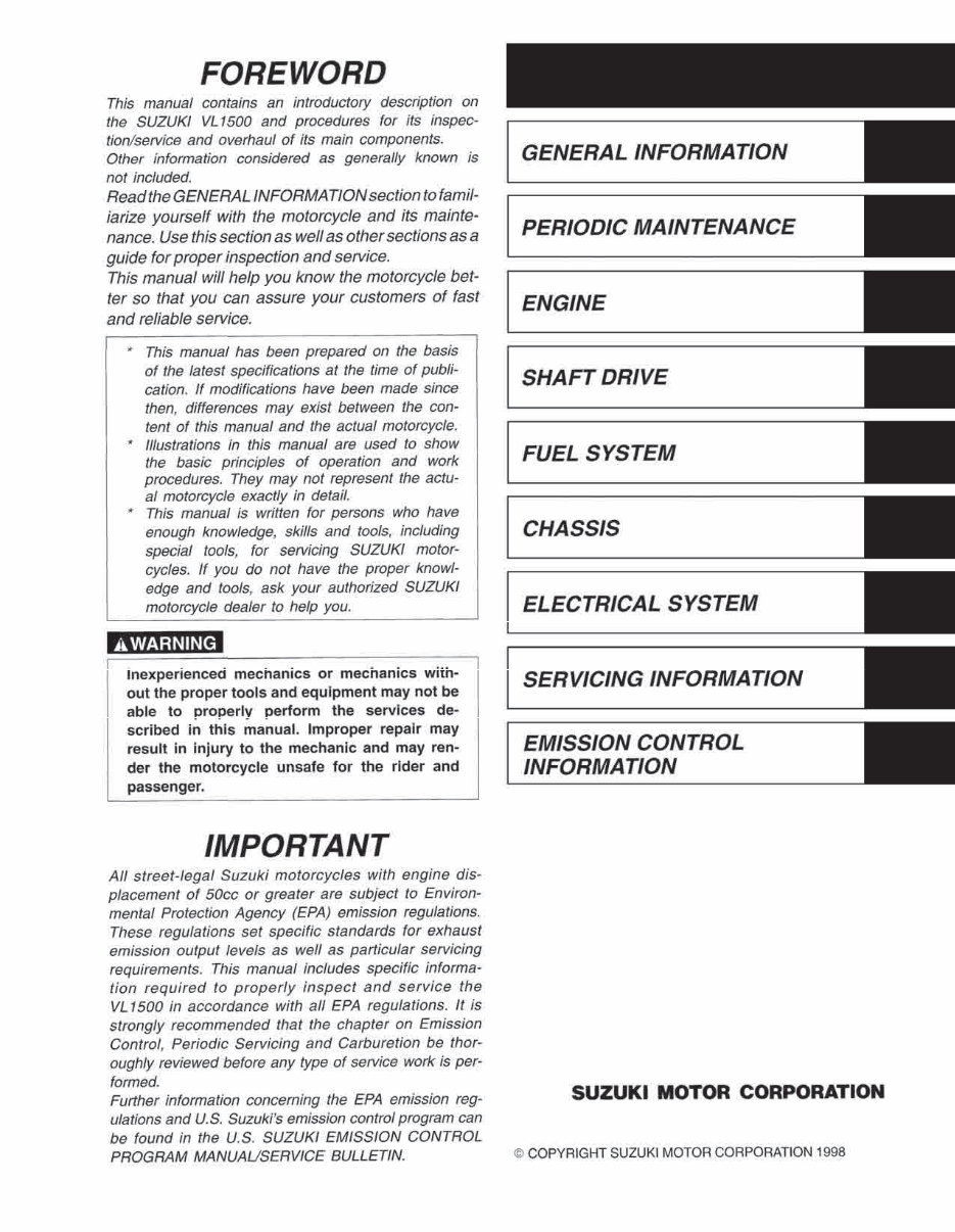 2005-2009 Suzuki VL1500 Intruder Boulevard C90 C90T Motorcycle Service & Repair Manual preview img 1