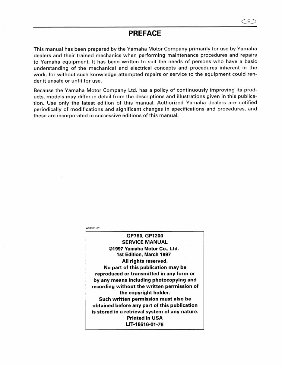 1997-2000 Yamaha WaveRunner GP760 / GP1200 Service Repair Manual PWC ( Preview, Perfect for the DIY person!) preview img 1