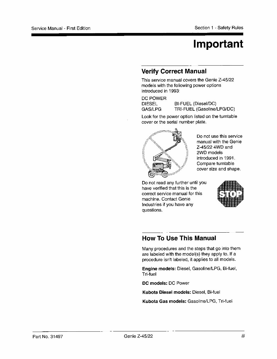GENIE Z45-22 2WD 4WD Telescopic BOOM Lift Workshop Manual preview img 3