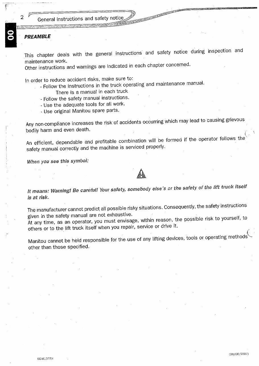 Manitou MT 1440 Telescopic Forklift Service & Repair Manual preview img 6