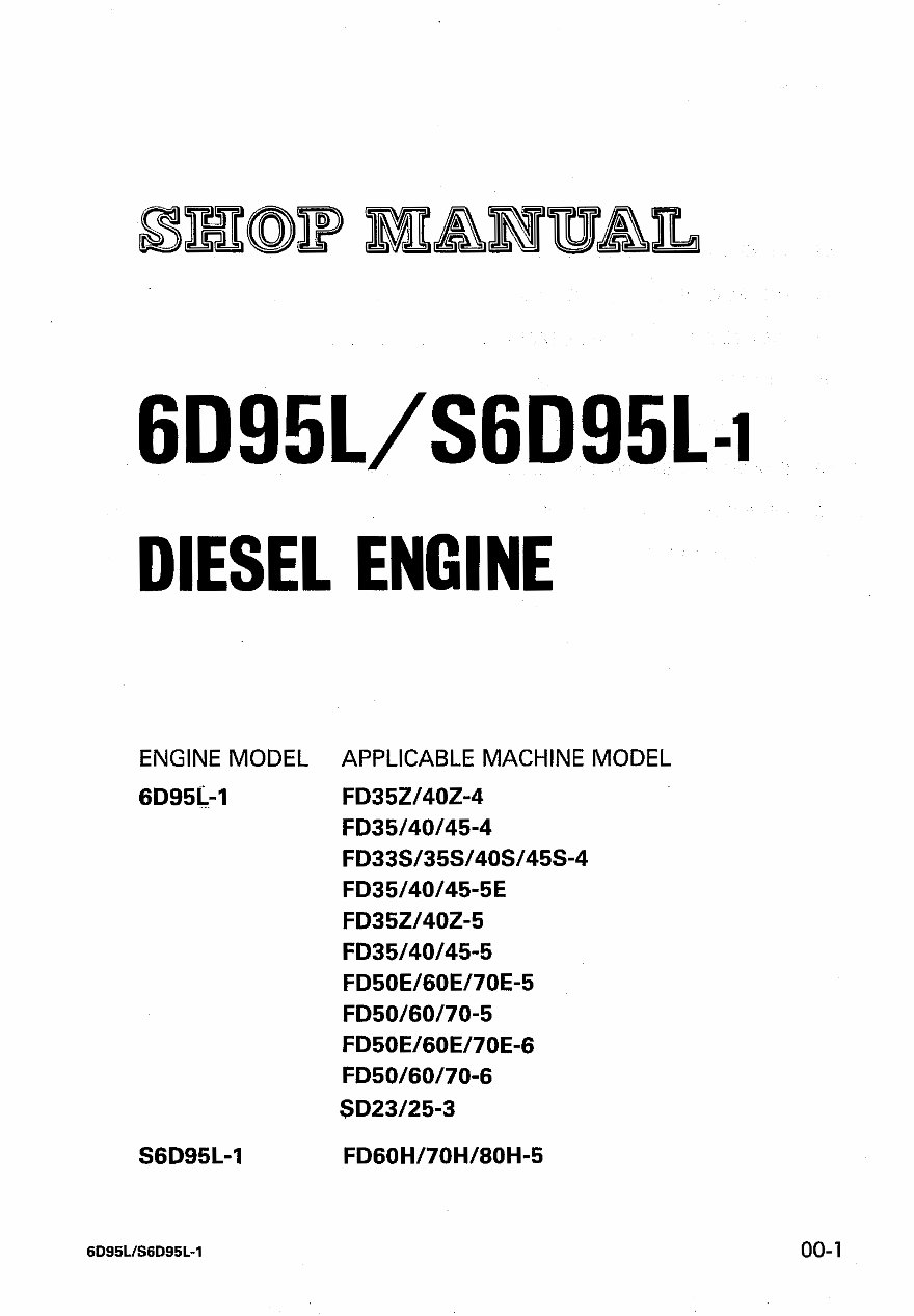 KOMATSU Forklift Loader 6D95L / S6D95L-1 Diesel Engine Service Repair Manual preview img 1
