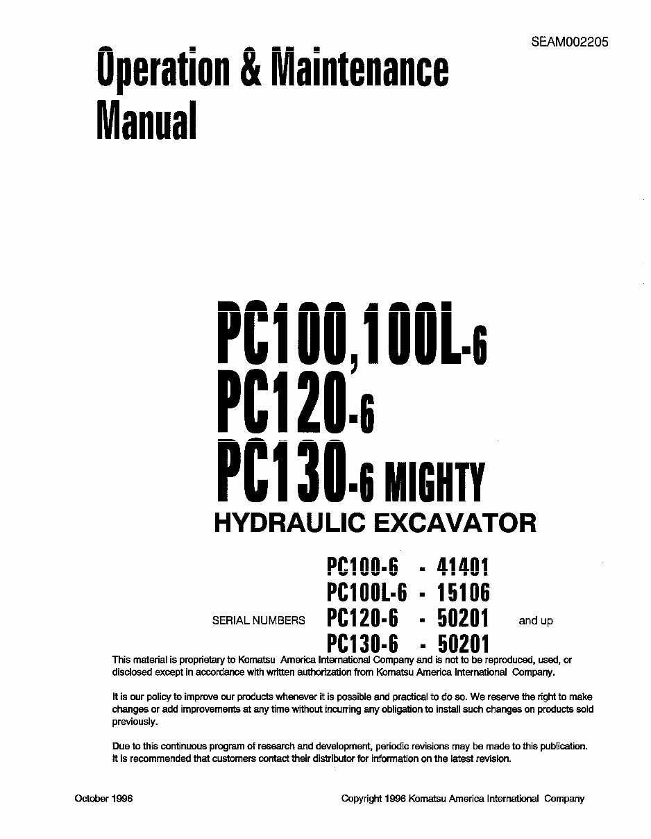 KOMATSU PC100 100L-6 PC120-6 PC130-6 Maintenance Manual preview img 1