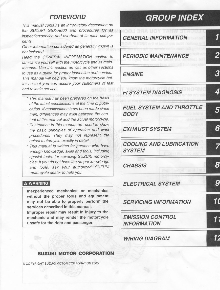 2003-2005 Suzuki GSXR600 GSX R600 Service & Repair Manual preview img 2