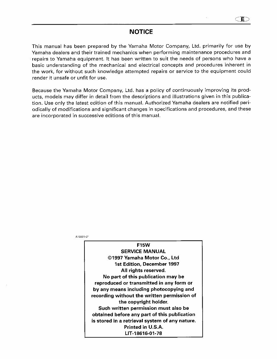 2003 Yamaha F15MSHB (4 stroke) Service & Repair Manual preview img 2