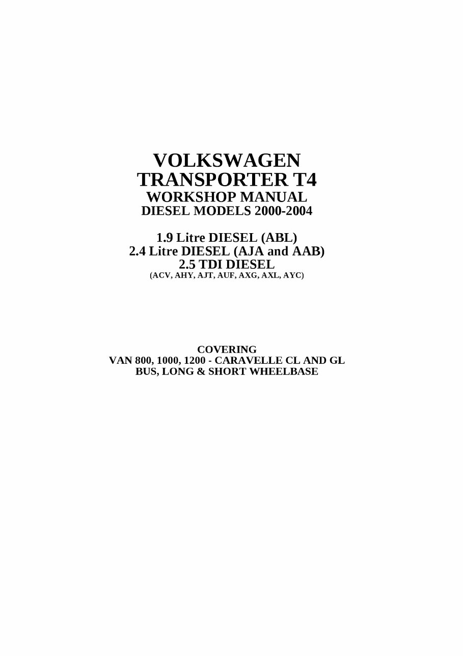 2000-2004 Volkswagen Transporter T4 Diesel Models Service & Repair Manual preview img 2