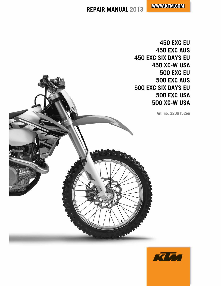 2013 Ktm Motorcycle 450 Exc Eu 450 Exc Aus 450 Exc Six Days Eu 450 Xc-W Usa 500 Exc Eu 500 Exc Aus 500 Exc Six Days Eu 500 Xc-W preview img 1