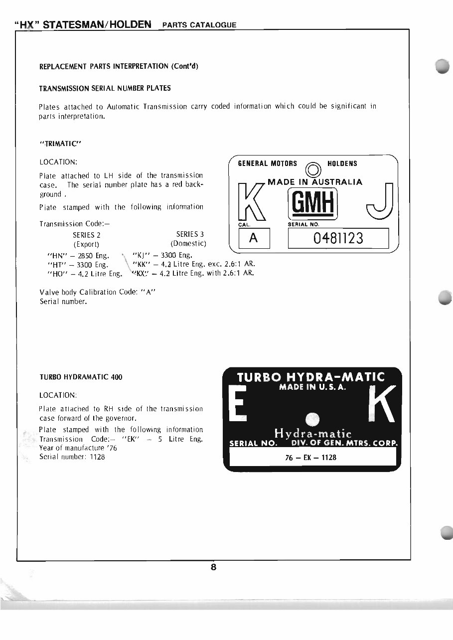 HOLDEN HX Series MONARO FACTORY Parts and ASSEMBLY Manual preview img 8