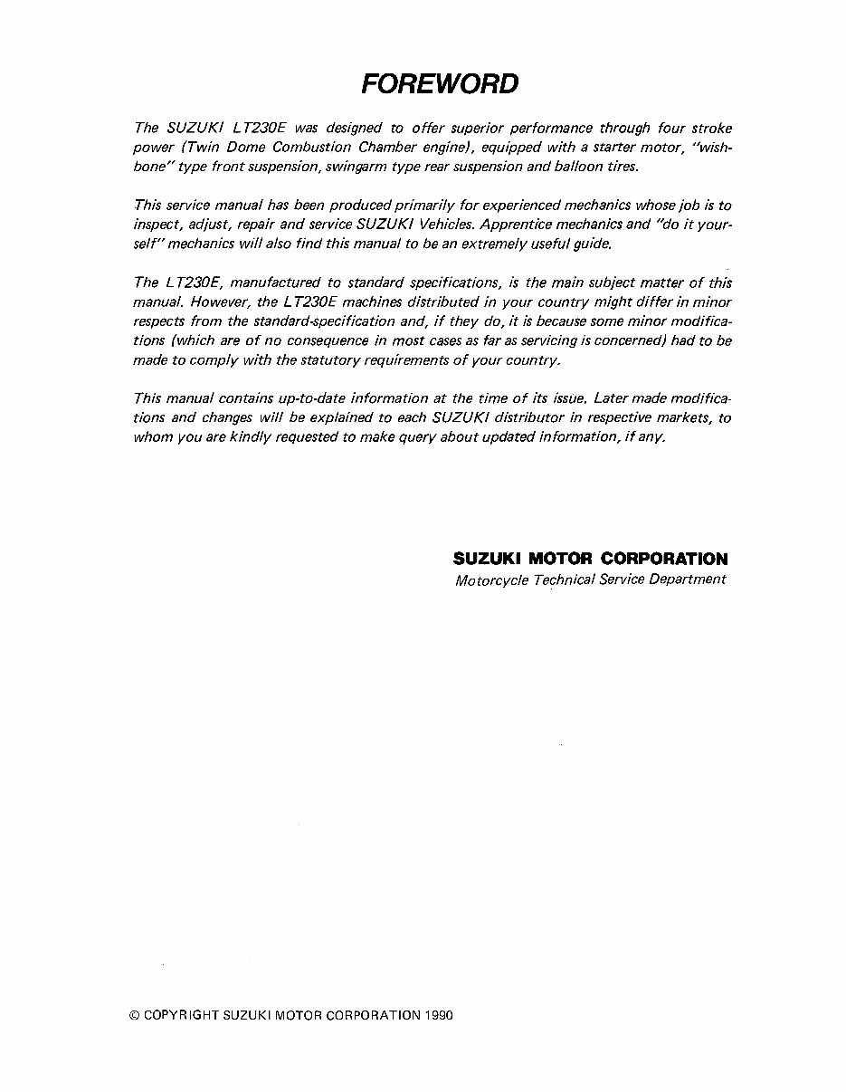 1987-1993 Suzuki QuadRunner 230 (LT230E) Service & Repair Manual preview img 2