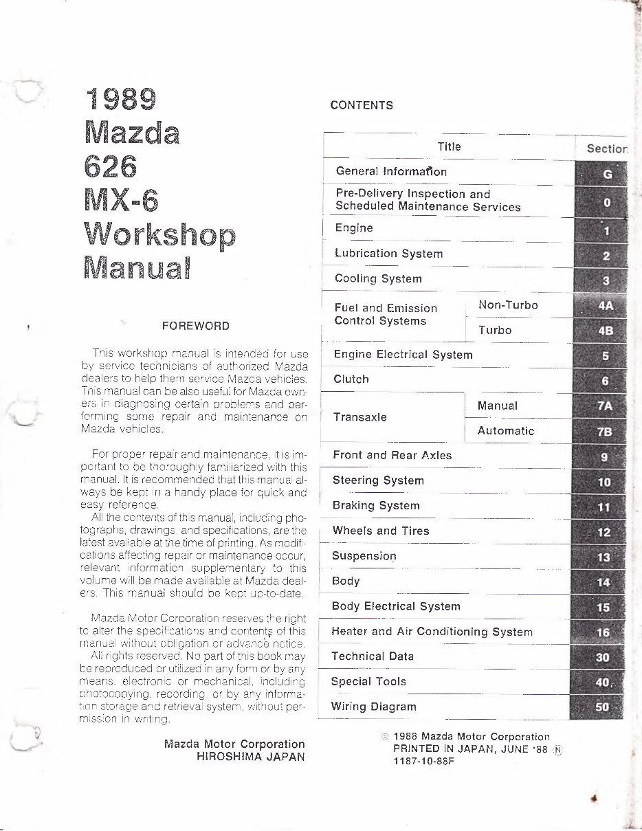 1988-1989 Mazda MX6 626 Service & Repair Manual preview img 1