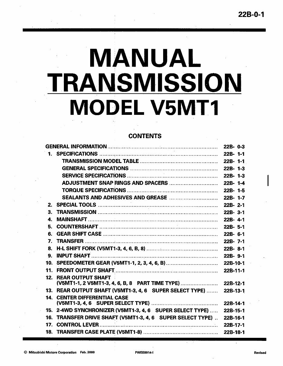 MITSUBISHI Manual Gearbox Transmission V5MT1 Workshop Manual preview img 1