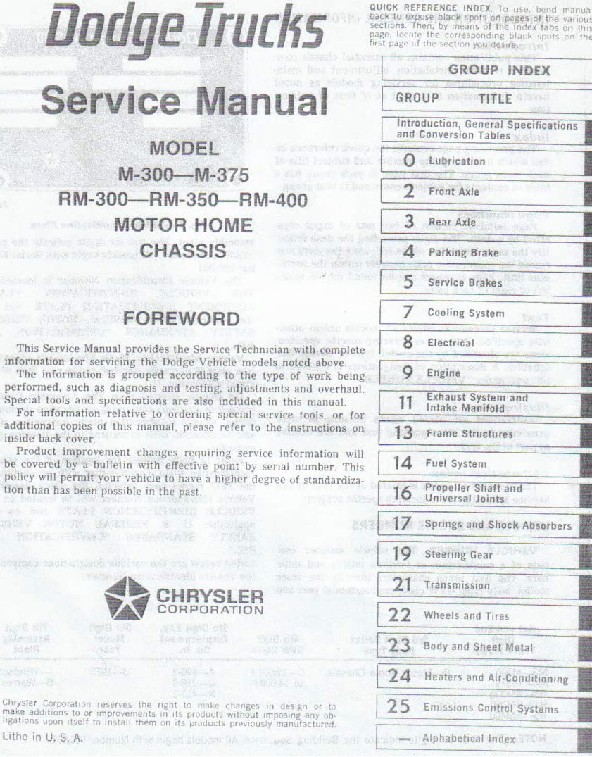 DODGE MOTORHOME CHASSIS M300 375 RM300 350 400 Service Repair Manual preview img 2
