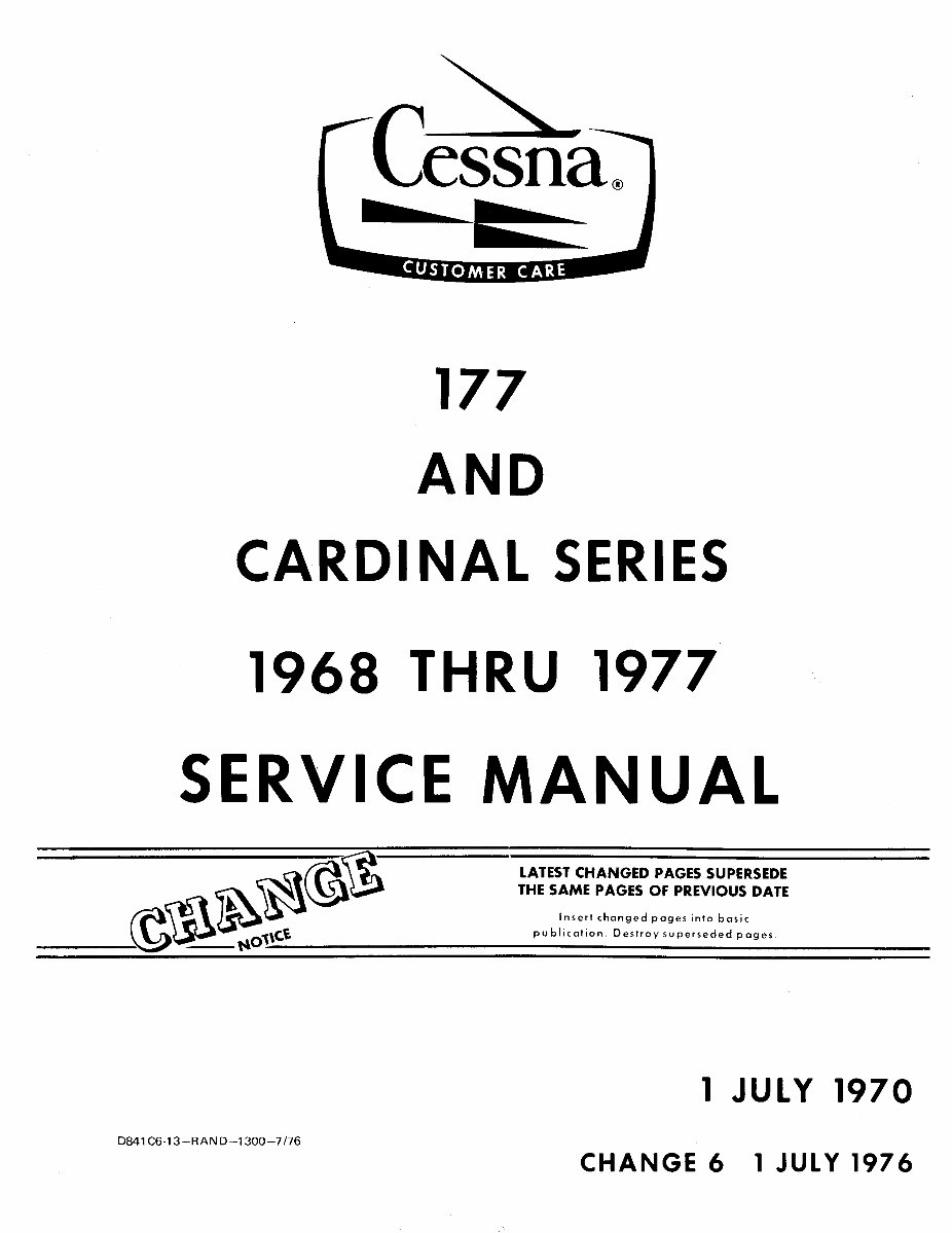 1968-1975 Cessna 177 And Cardinal Aircraft Service & Repair Manual preview img 1