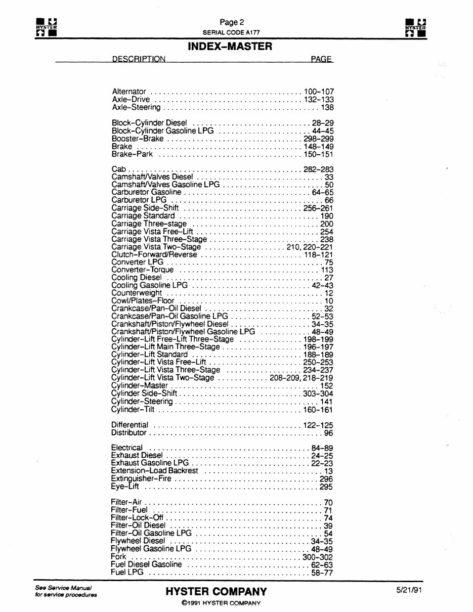 Hyster Challenger A177 (H40XL, H50XL, H60XL, H2.00XL, H2.50XL, H3.00XL) Forklift Parts Manual preview img 3