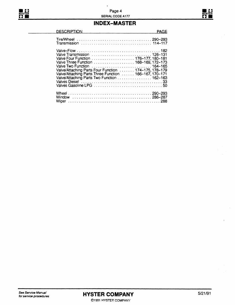 Hyster Challenger A177 (H40XL, H50XL, H60XL, H2.00XL, H2.50XL, H3.00XL) Forklift Parts Manual preview img 5