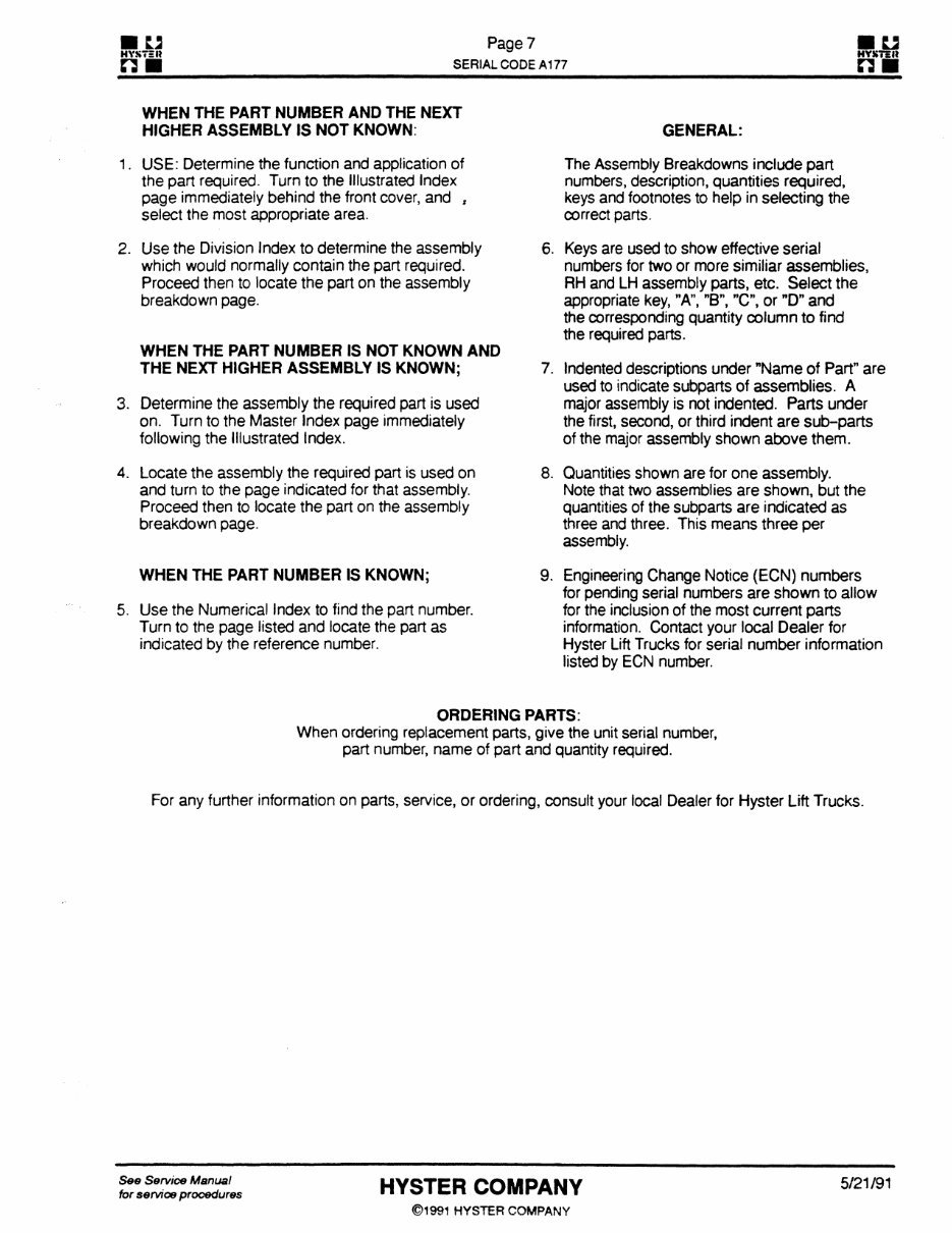 Hyster Challenger A177 (H40XL, H50XL, H60XL, H2.00XL, H2.50XL, H3.00XL) Forklift Parts Manual preview img 8