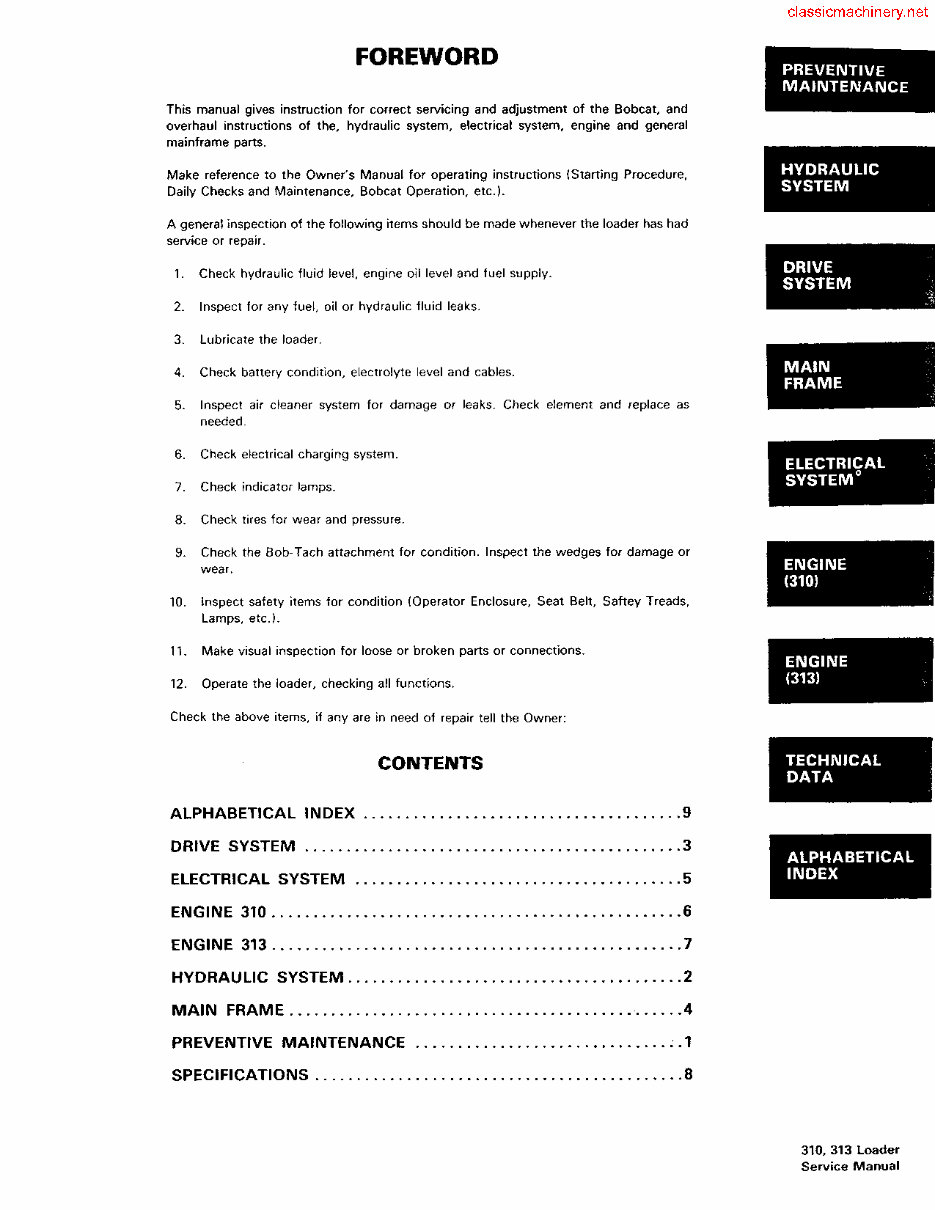 Bobcat 313 Factory Service & Work Shop Manual preview img 3