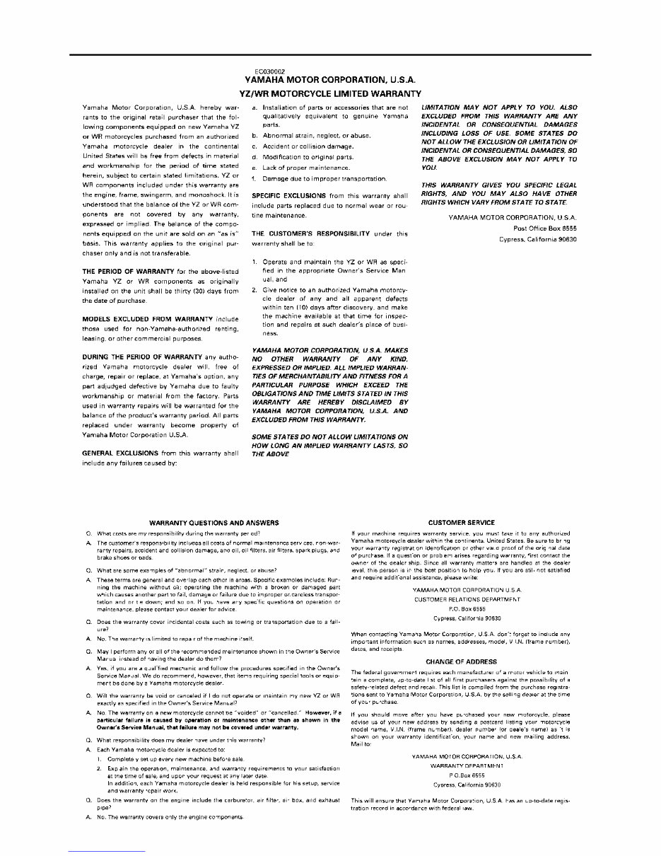 Yamaha YZ250 service manual repair 2002 YZ 250 preview img 5