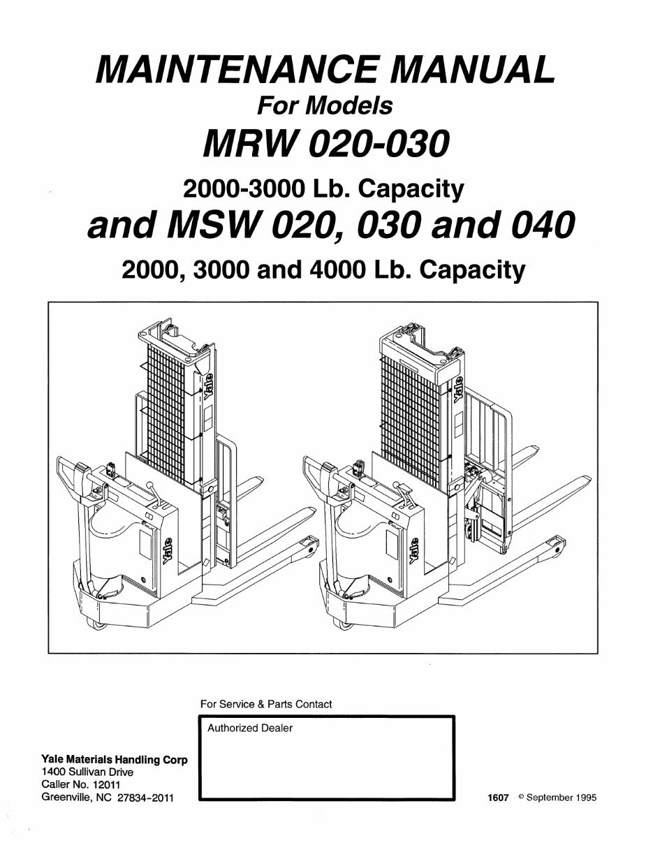 Yale MRW 020 - 030, MSW 020 - 030 - 040 Lift Truck Service Repair and Maintenance Manual preview img 1